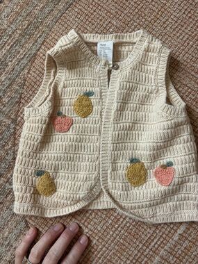 H&M Cream Knit Toddler Vest with Fruit Embroidery